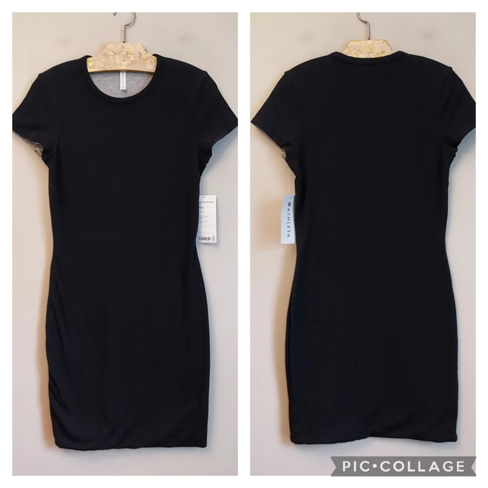 Athleta Destina Reversible Dress Black Gray Small Tall ST Knit Short Sleeve NWT